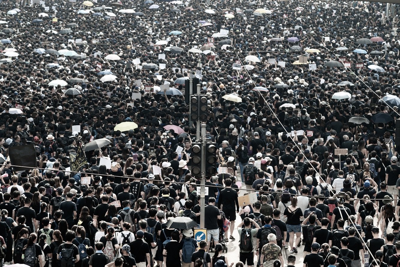 crowd in rain