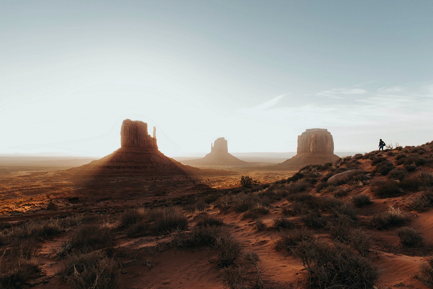 Desert scene with a hiker